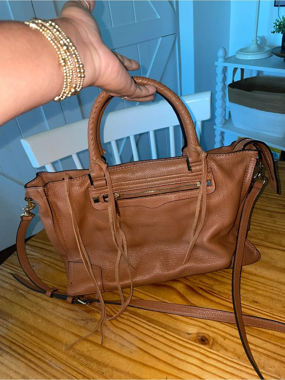 Rebecca Minkoff Regan Satchel In Pebbled Saddle Brown Leather $345